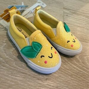 Cat & Jack Yellow Glitter Sneakers with Green Leaf. Size 6